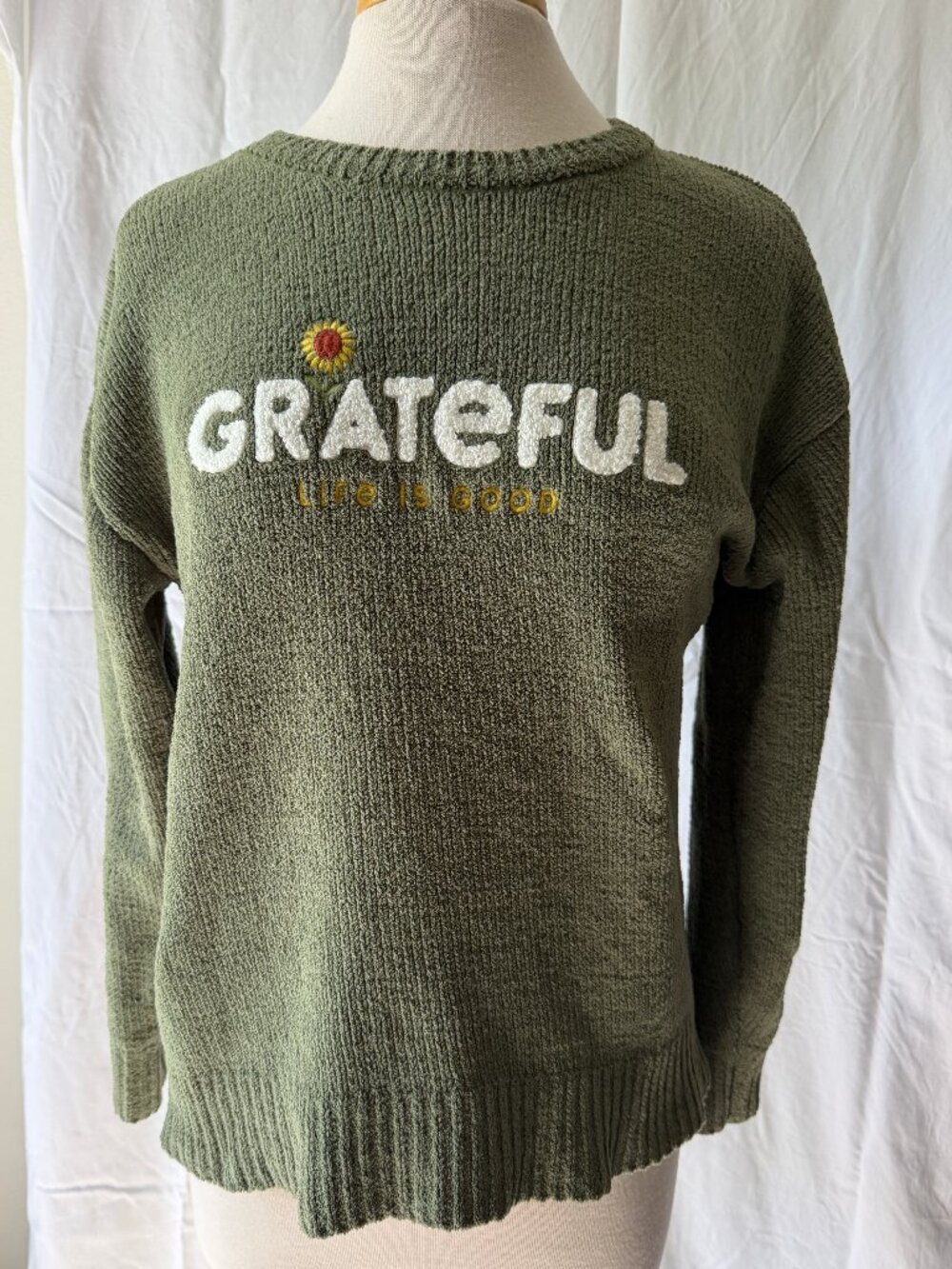 LIFE IS GOOD 'Grateful' boxy chenille sweater M